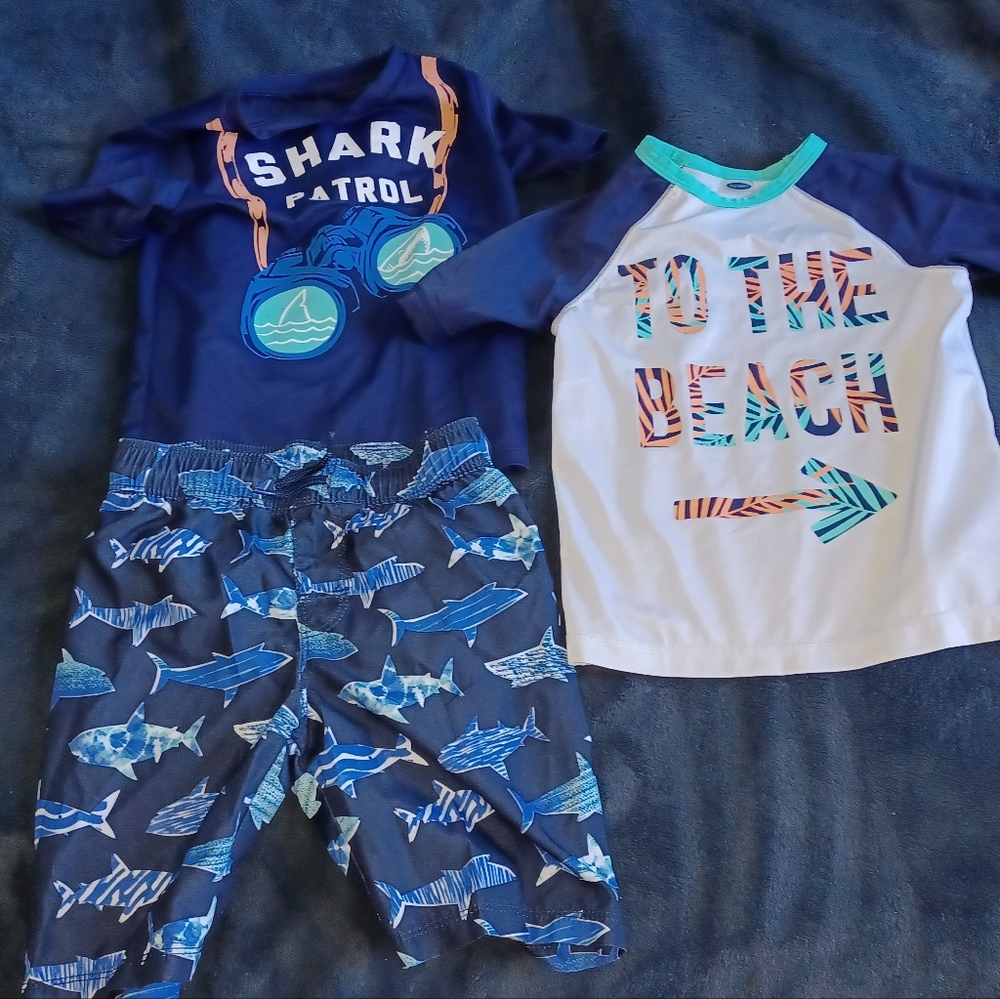 Kids Swim Lot of 3. 2 Swim Shirts, 1 Pair of Trunks. Size 5T